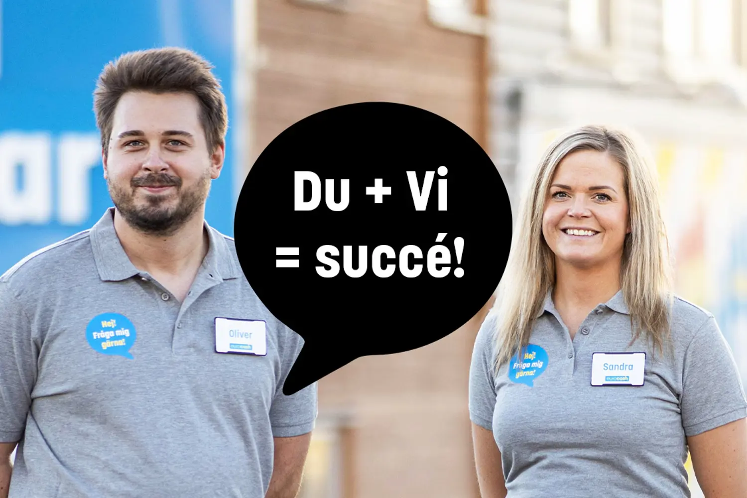 Eurocash-flaggor som vajar i vinden mot blå himmel.